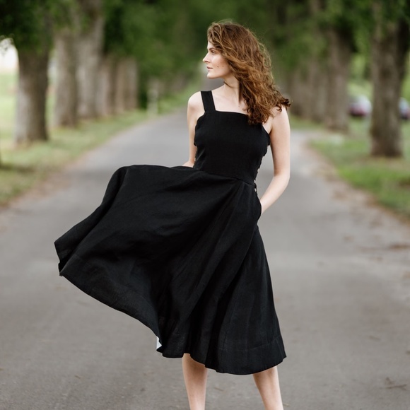 SON DE FLOR LINEN PINAFORE JUMPER STYLE DRESS - L - Picture 1 of 8